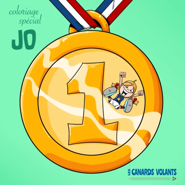 Couverture de l'album de coloriage spécial jeux olympiques avec Thérébentine sur la médaille d'or.